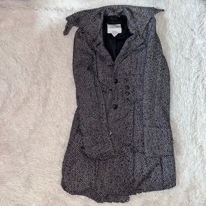 black and white striped mid length coat